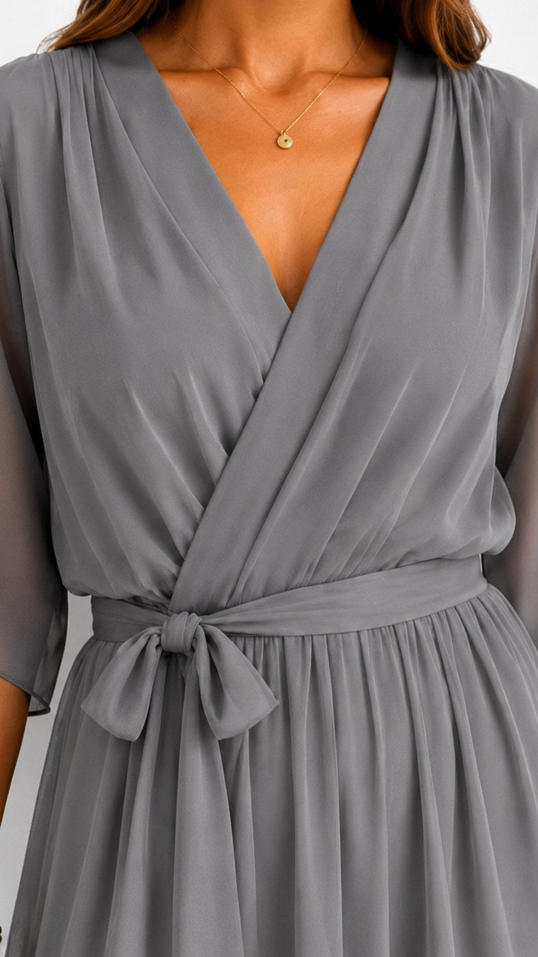 Casey | Women's Wrap-Front Chiffon Midi Dress, Flowing Occasion Dress | Dressific