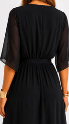 Casey | Women's Wrap-Front Chiffon Midi Dress, Flowing Occasion Dress | Dressific