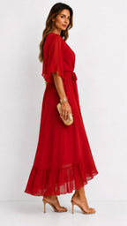 Casey | Women's Wrap-Front Chiffon Midi Dress, Flowing Occasion Dress | Dressific