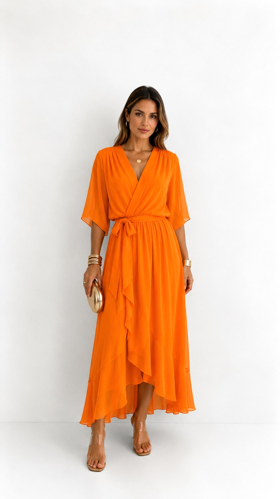 Casey | Women's Wrap-Front Chiffon Midi Dress, Flowing Occasion Dress | Dressific | Paars