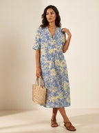 Cassandra | Women's Lightweight Midi Dress with Nature Print, V-Neck Midi Dress | Dressific | Bloem 4