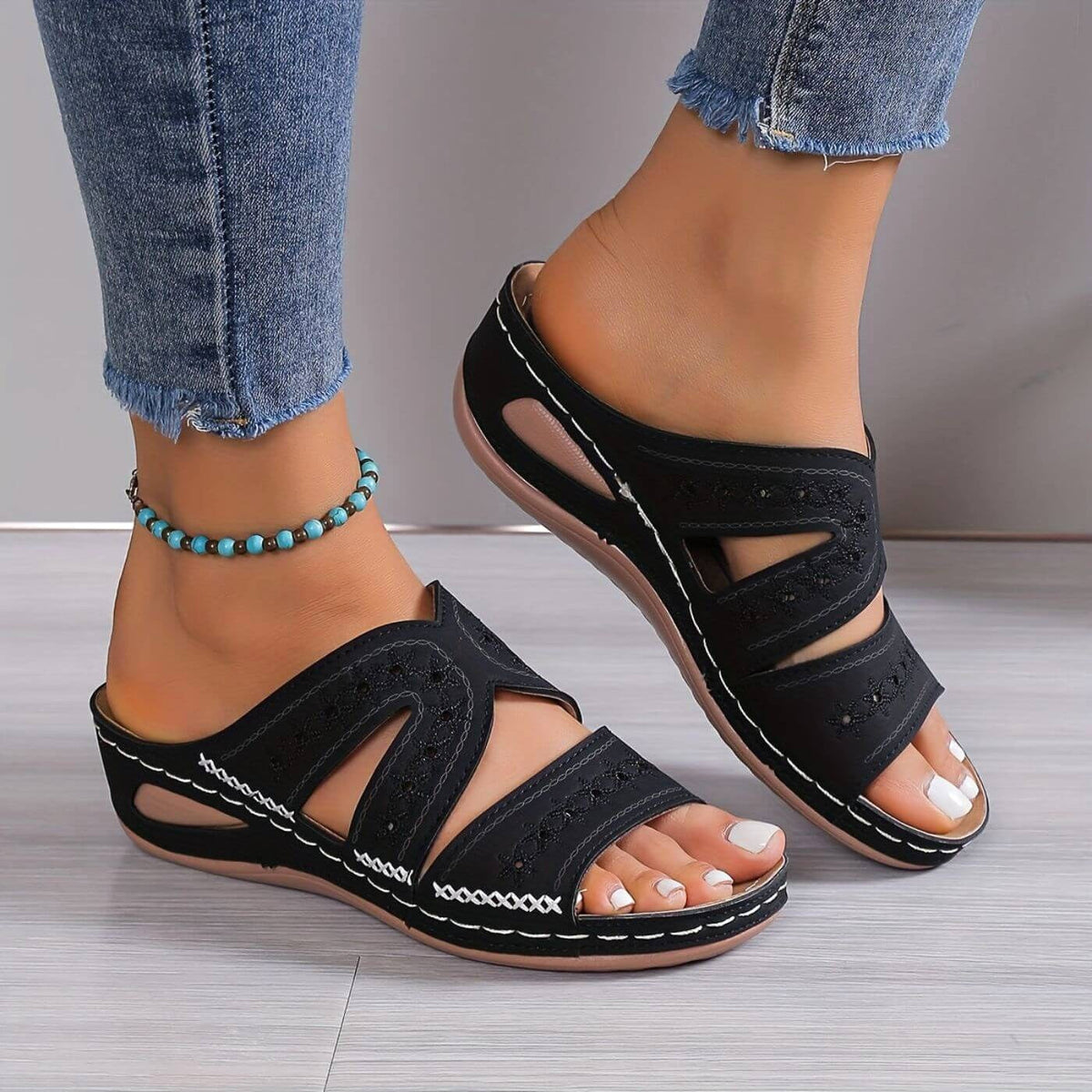 Celeste | Women's Slip-Resistant Orthopedic Sandals - Black