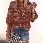 Chelsea | Women's Floral Boho Blouse, V-Neck Relaxed Fit Top | Dressific | Bruin