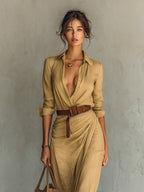 Claire | Women's Belted Long Sleeve Maxi Dress, Flattering Summer Dress for Holidays and Everyday Wear, Flattering Summer Dress for Holidays and Everyday Wear - Navy