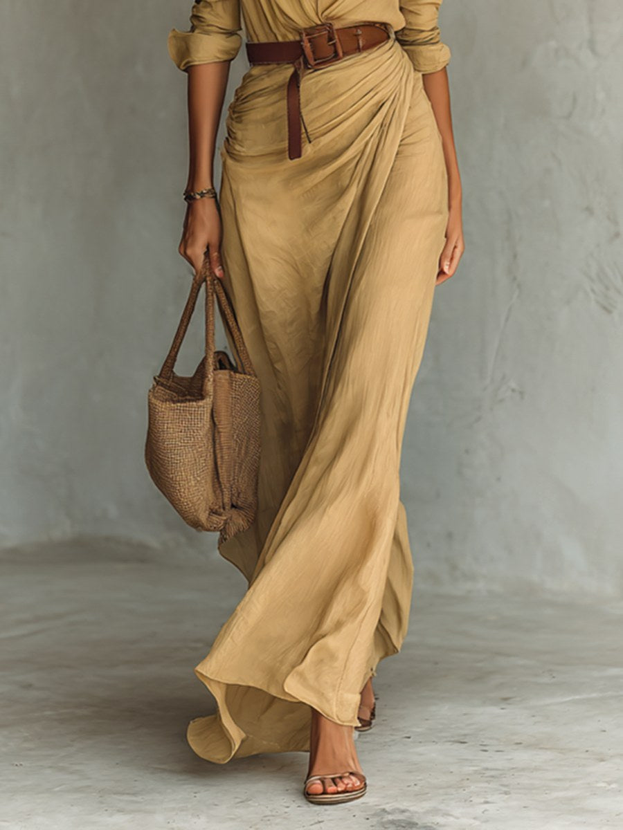 Claire | Women's Belted Long Sleeve Maxi Dress, Flattering Summer Dress for Holidays and Everyday Wear, Flattering Summer Dress for Holidays and Everyday Wear - White