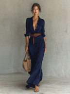 Claire | Women's Belted Long Sleeve Maxi Dress, Flattering Summer Dress for Holidays and Everyday Wear, Flattering Summer Dress for Holidays and Everyday Wear - image 5