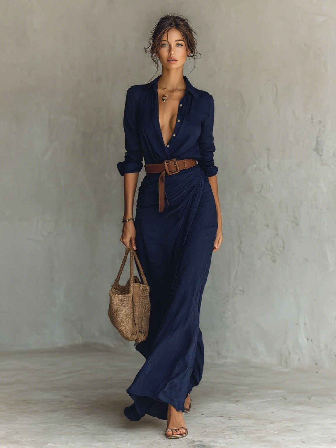 Claire | Women's Belted Long Sleeve Maxi Dress, Flattering Summer Dress for Holidays and Everyday Wear, Flattering Summer Dress for Holidays and Everyday Wear - image 5