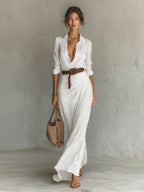 Claire | Women's Belted Long Sleeve Maxi Dress, Flattering Summer Dress for Holidays and Everyday Wear, Flattering Summer Dress for Holidays and Everyday Wear - image 6