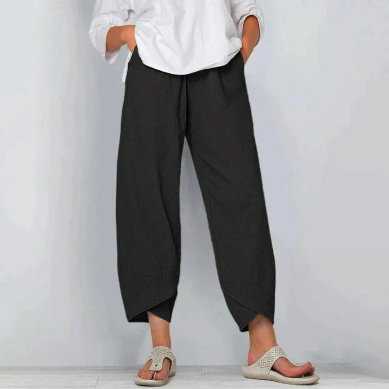 Clara | Women's Chic Linen Summer Pants - Military Green