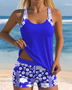 Clarissa | Women's Floral Tankini Swimsuit with Racerback, Flattering Summer Swimwear for Holidays and Beach Days, Flattering Summer Swimwear for Holidays and Beach Days - Light Blue