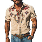 Cooper | Men's Western Floral Print Short-Sleeve Shirt, Point Collar Shirt | Dressific | White