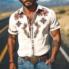 Cooper | Men's Western Floral Print Short-Sleeve Shirt, Point Collar Shirt | Dressific | Blue