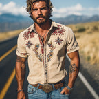 Cooper | Men's Western Floral Print Short-Sleeve Shirt, Point Collar Shirt | Dressific
