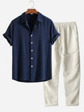 Curtis | Men's Linen Two-Piece Set, Loose-Fit Shirt and Trousers | Dressific | Marineblauw