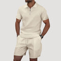 Dale | Men's Polo and Shorts Two-Piece Set, Textured Summer Set | Dressific | Beige