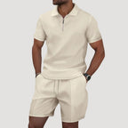 Dale | Men's Polo and Shorts Two-Piece Set, Textured Summer Set | Dressific | Beige