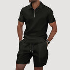 Dale | Men's Polo and Shorts Two-Piece Set, Textured Summer Set | Dressific | Zwart