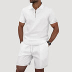 Dale | Men's Polo and Shorts Two-Piece Set, Textured Summer Set | Dressific | Wit