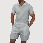Dale | Men's Polo and Shorts Two-Piece Set, Textured Summer Set | Dressific | Grijs