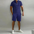Damien | Men's Polyester Polo Shirt and Shorts Set, Two-Piece Summer Set | Dressific | Marineblauw
