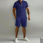 Damien | Men's Polyester Polo Shirt and Shorts Set, Two-Piece Summer Set | Dressific | Marineblauw