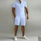 Damien | Men's Polyester Polo Shirt and Shorts Set, Two-Piece Summer Set | Dressific | Lichtblauw