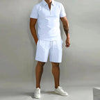Damien | Men's Polyester Polo Shirt and Shorts Set, Two-Piece Summer Set | Dressific | Wit