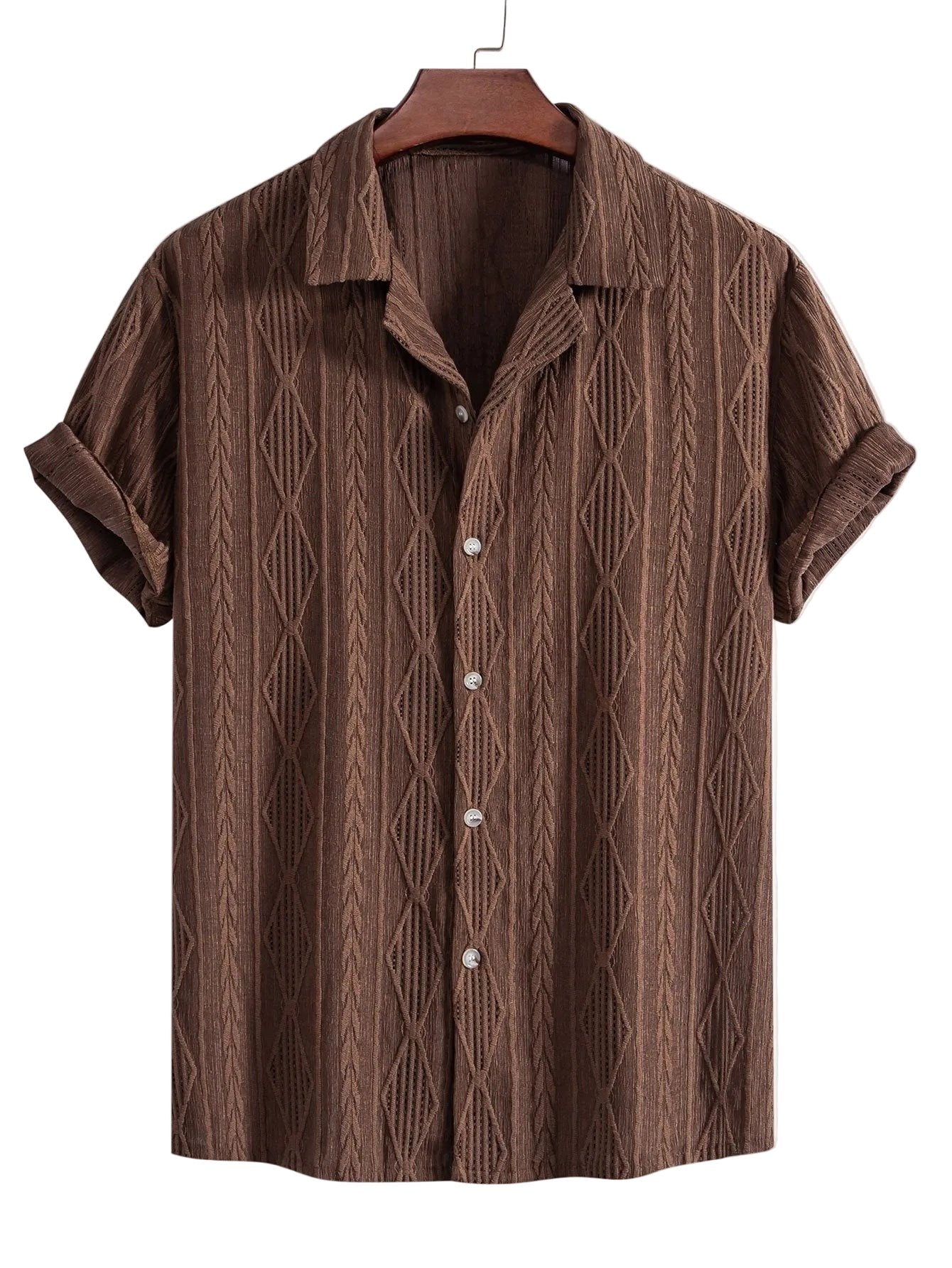 Darcy | Men's Textured Camp Collar Shirt, Relaxed Short-Sleeve Shirt | Dressific | Brown