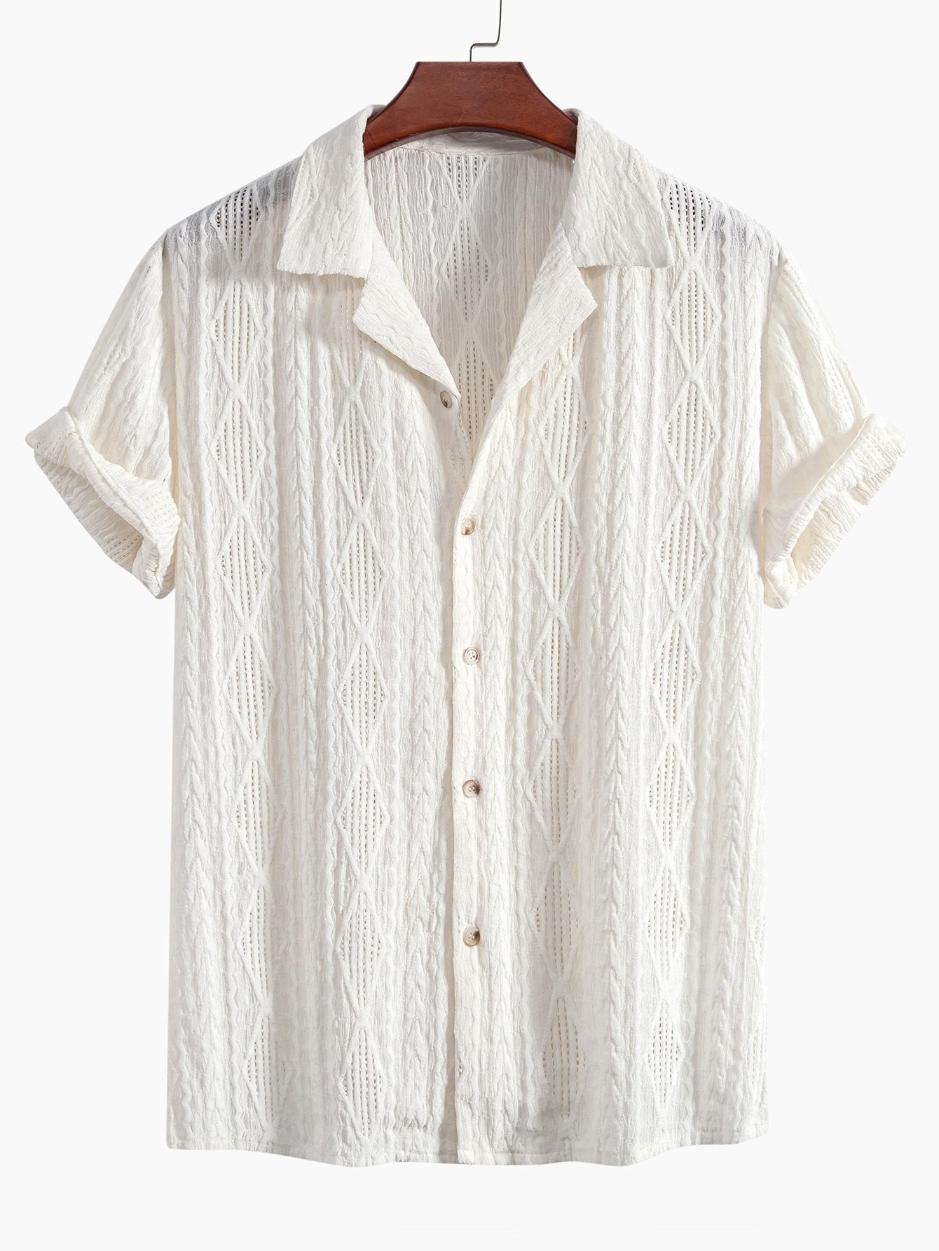 Darcy | Men's Textured Camp Collar Shirt, Relaxed Short-Sleeve Shirt | Dressific | Beige