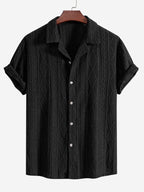 Darcy | Men's Textured Camp Collar Shirt, Relaxed Short-Sleeve Shirt | Dressific | Black
