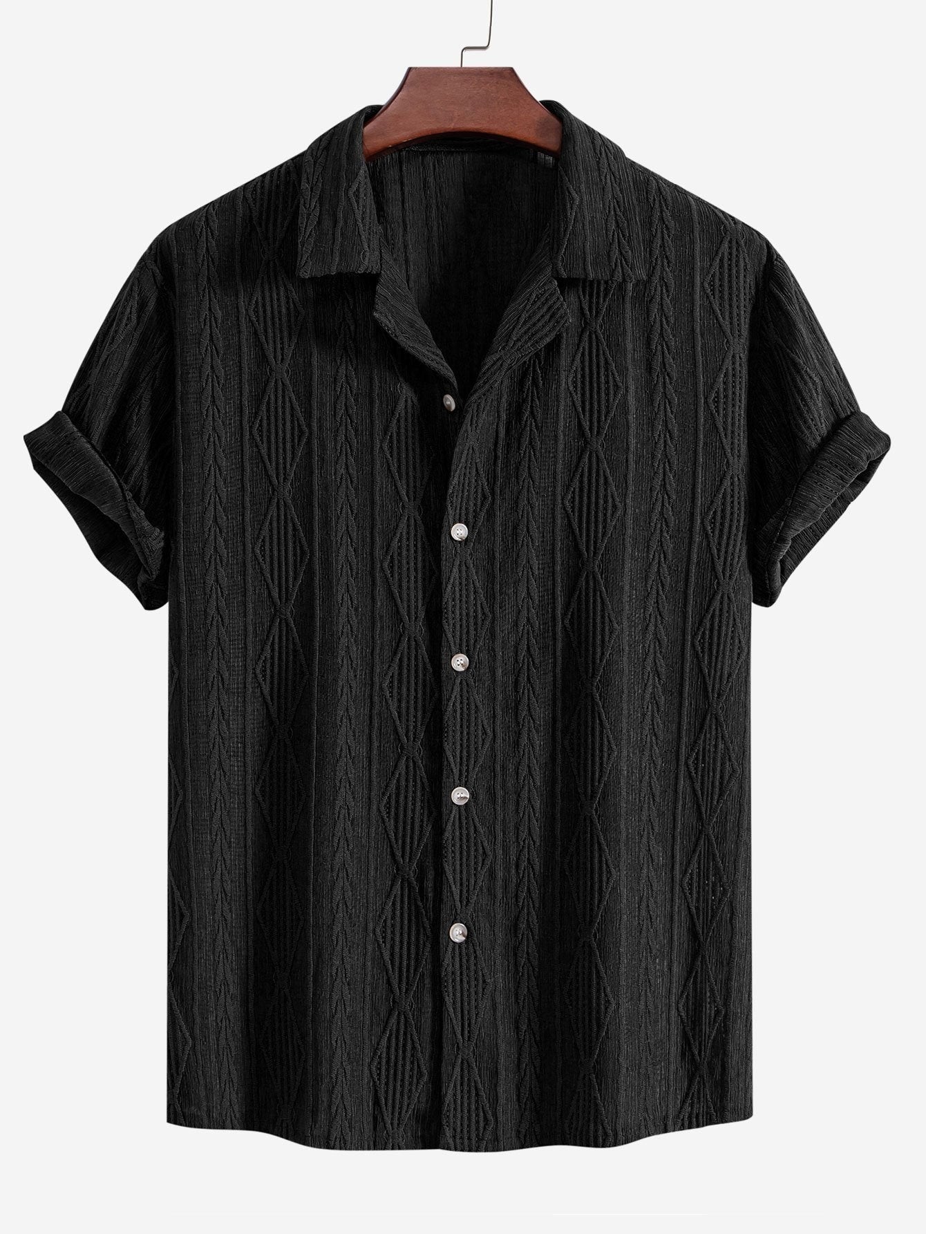 Darcy | Men's Textured Camp Collar Shirt, Relaxed Short-Sleeve Shirt | Dressific | Black