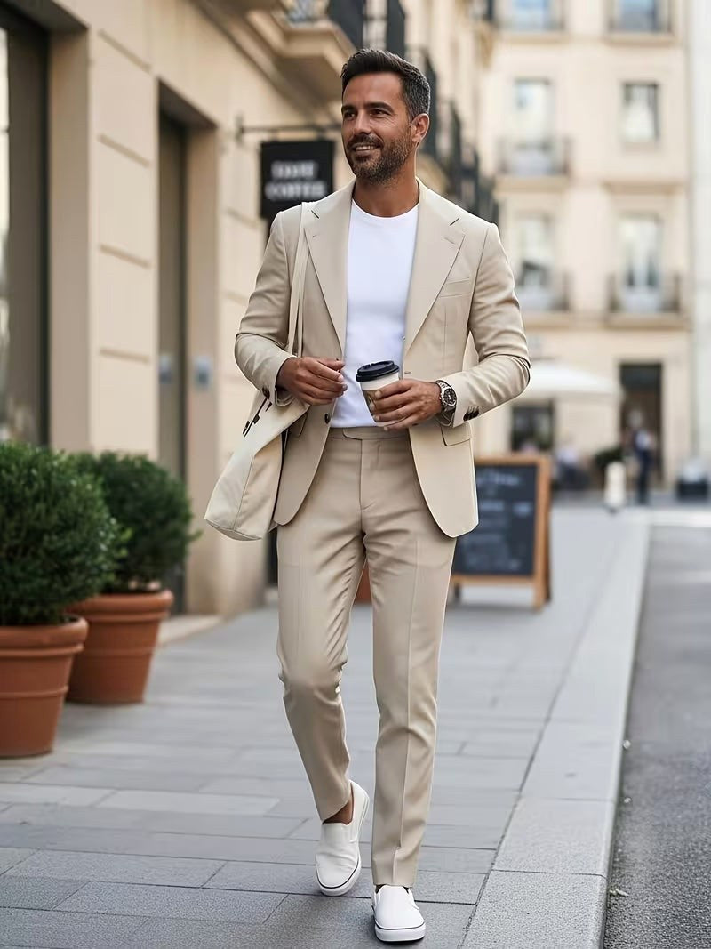 Dean | Men's Slim-Fit Two-Piece Suit, Tailored Blazer Suit | Dressific | Beige