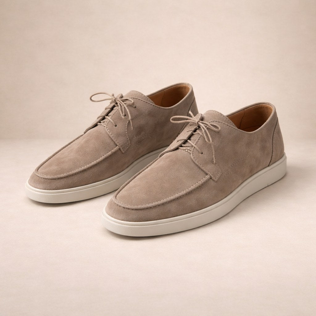 Ethan | Men's Suede Loafers with Lace-Up Fastening, Closed-Toe Loafers | Dressific | Beige