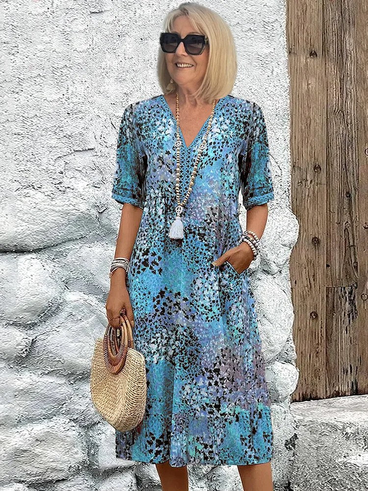 Fiora | Women's Colorful Midi Dress - Ocean Blue