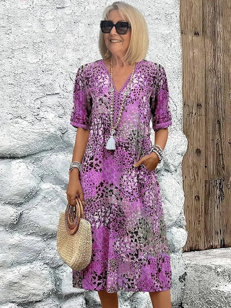 Fiora | Women's Colorful Midi Dress - Lavender Purple