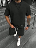 Gavin | Men's Oversized T-Shirt Shorts Set, Short-Sleeve Lounge Set | Dressific | Zwart