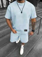 Gavin | Men's Oversized T-Shirt Shorts Set, Short-Sleeve Lounge Set | Dressific | Grijs