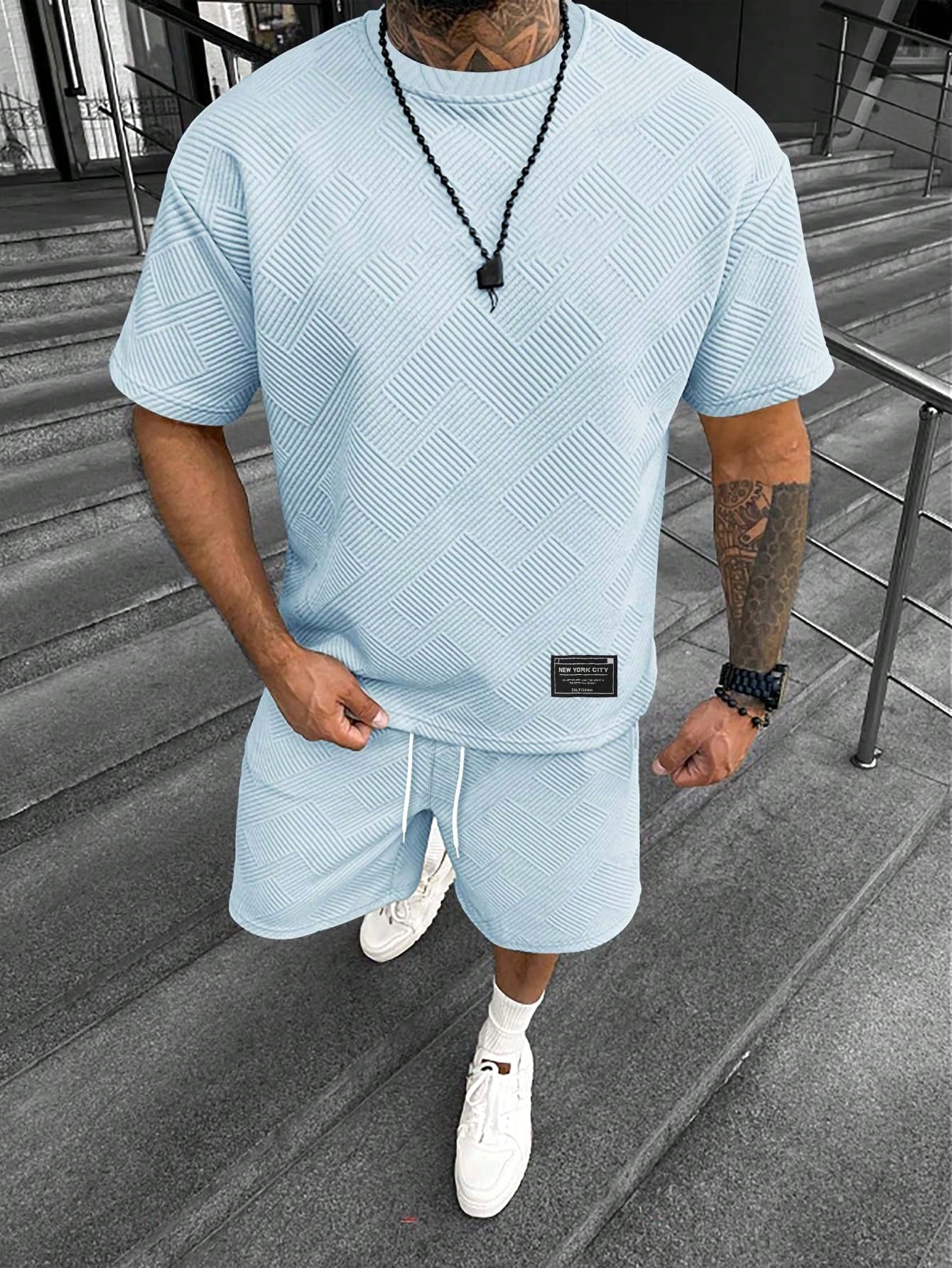 Gavin | Men's Oversized T-Shirt Shorts Set, Short-Sleeve Lounge Set | Dressific | Grijs