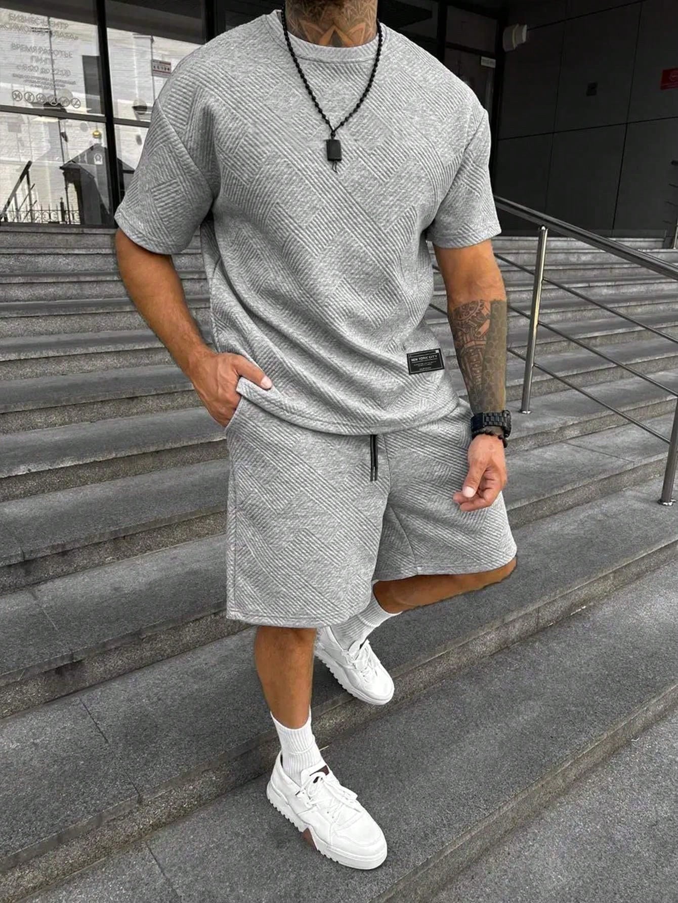 Gavin | Men's Oversized T-Shirt Shorts Set, Short-Sleeve Lounge Set | Dressific