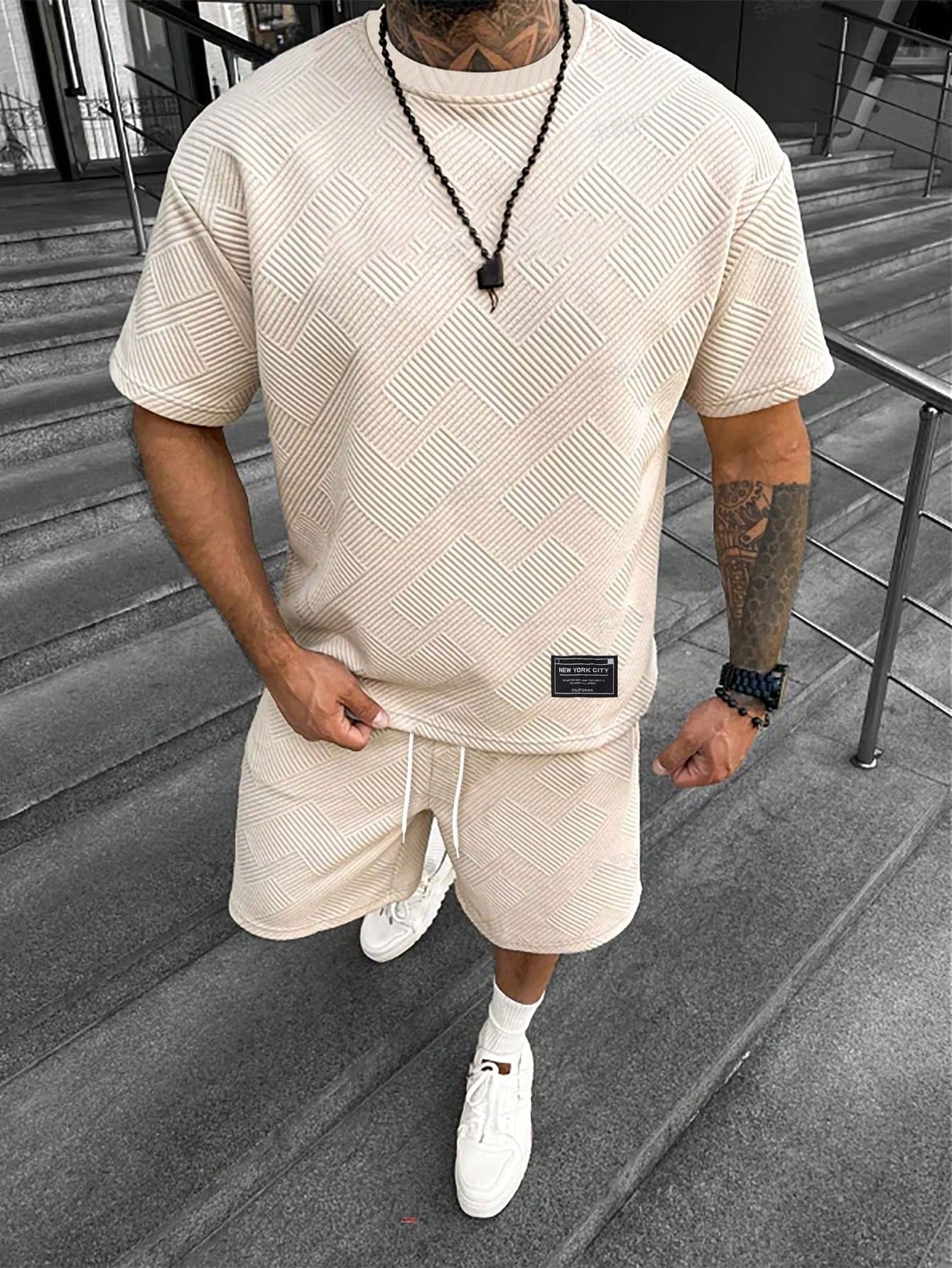 Gavin | Men's Oversized T-Shirt Shorts Set, Short-Sleeve Lounge Set | Dressific