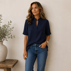 Georgia | Women's V-Neck Blouse with Refined Detail, Short-Sleeve Blouse | Dressific