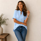 Georgia | Women's V-Neck Blouse with Refined Detail, Short-Sleeve Blouse | Dressific