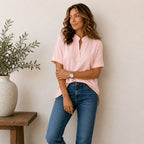 Georgia | Women's V-Neck Blouse with Refined Detail, Short-Sleeve Blouse | Dressific