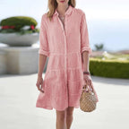 Giselle | Women's Striped Button-Front Midi Dress - Light pink