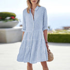 Giselle | Women's Striped Button-Front Midi Dress - Light Red