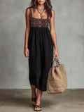 Hadley | Women's Faux Suede Embroidered Midi Dress, Flattering Summer Dress for Holidays and Everyday Wear, Flattering Summer Dress for Holidays and Everyday Wear - Black