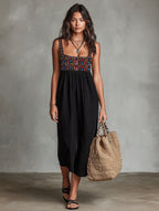 Hadley | Women's Faux Suede Embroidered Midi Dress, Flattering Summer Dress for Holidays and Everyday Wear, Flattering Summer Dress for Holidays and Everyday Wear - image 4