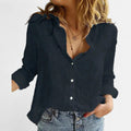 Harper | Women's Linen Button Down Shirt with Lapel Collar - Black