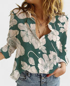 Harper | Women's Linen Button Down Shirt with Lapel Collar - Green 2