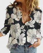 Harper | Women's Linen Button Down Shirt with Lapel Collar - Black 2